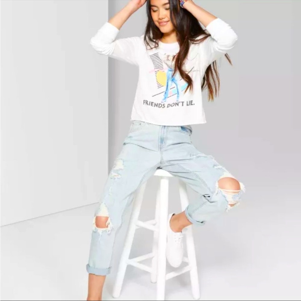 wild fable High Rise Light Wash Distressed Mom Jeans